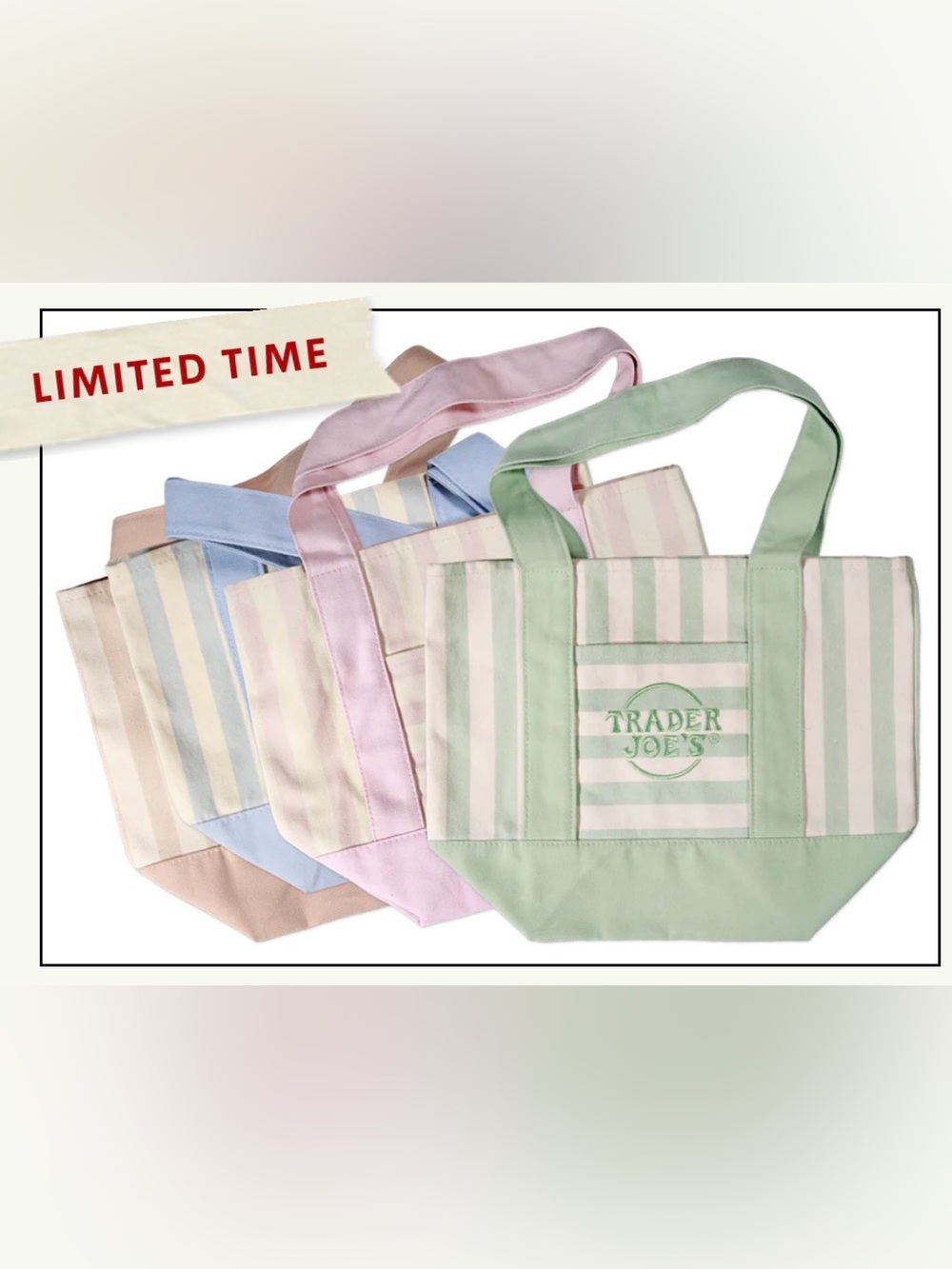 Trader Joe's Pastel Stripe Mini Canvas Tote Bags (set of 4)